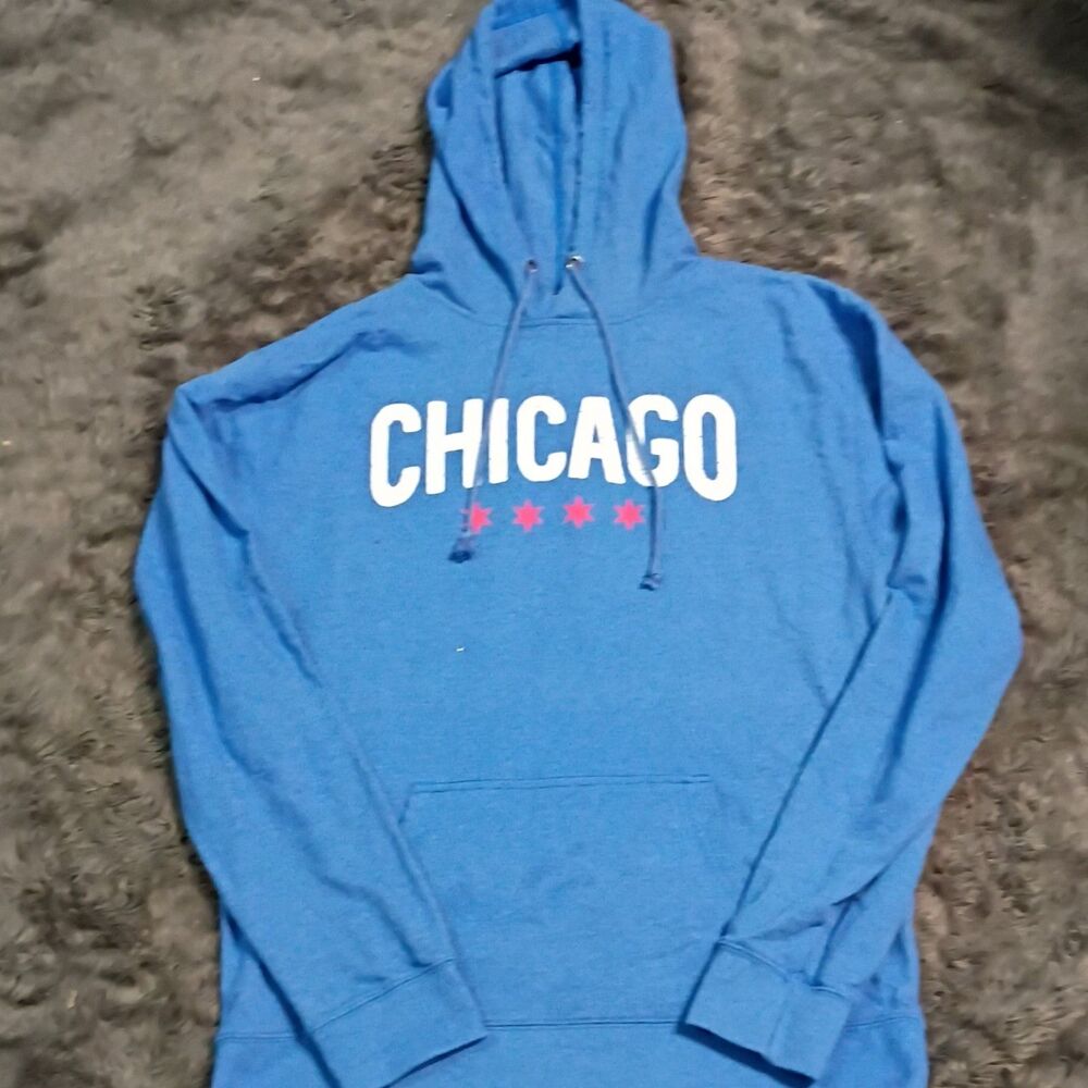 Delta Fleece XL Blue Fleece Cotton/Poly Pullover Hoodie CHICAGO Graphic Pockets